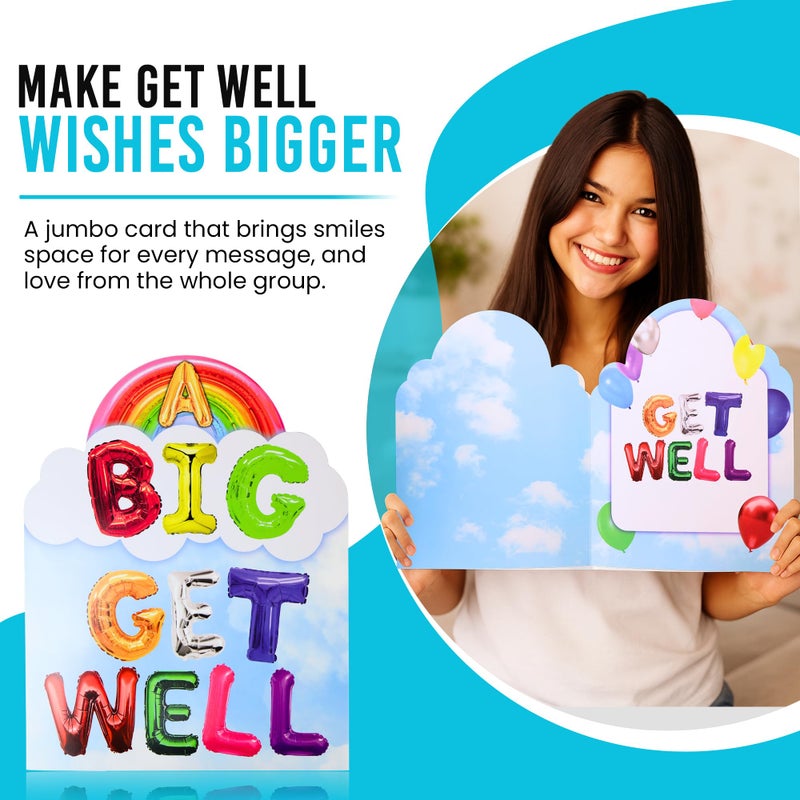 Iconikal Jumbo A BIG GET WELL Greeting Card with Envelope 11x14-Inch Oversized Giant Thinking of You Feel Better Soon Group Card Big Wishes - Image 3